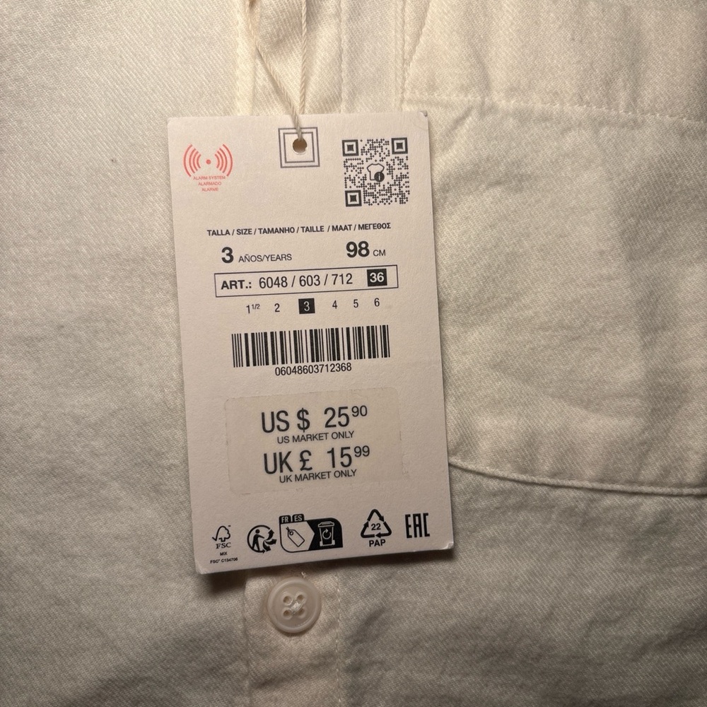 Zara Boys White Button Down Shirt 🤍 Classic Dress Shirt 3T Linen Look - Picture 5 of 6